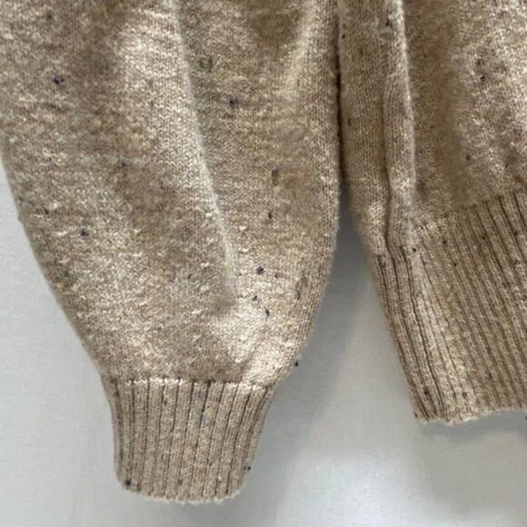 Loft Sweater Women’s Small Beige Speckle Ruffled Collar Button Accent Longsleeve - Picture 7 of 14